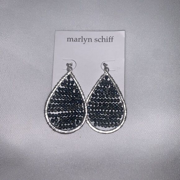 Marlyn Schiff Light Blue Silver Dropped Earrings Oval Shaped Wired Design - Picture 6 of 6